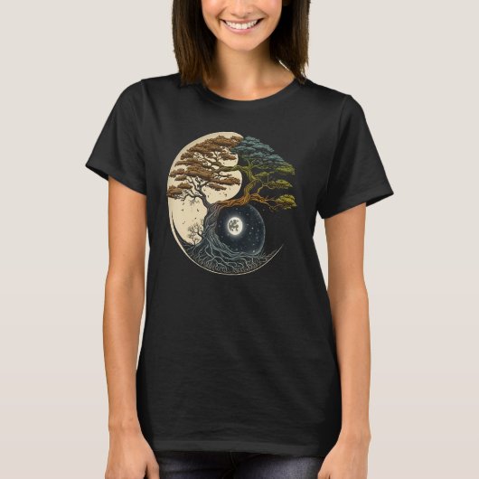 Yin Yang Miniaturbaum des Lebens auf der buddhisti T-Shirt (Vorderseite)
