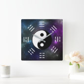 Yin Yang mit Bagua Trigram Symbols I-Ching Quadratische Wanduhr (Zuhause)