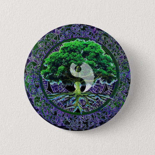 Yin Yang mit Baum des Lebens Button (Vorderseite)