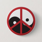 Yin-Yang mit Friedenszeichen - Rot Button (Vorderseite)