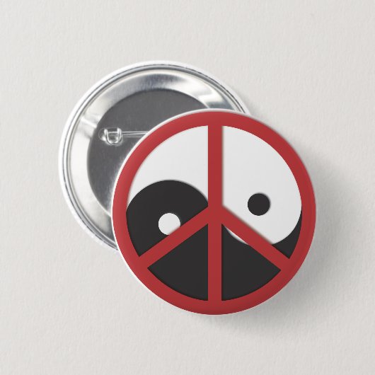 Yin-Yang mit Friedenszeichen - Rot Button (Vorne & Hinten)
