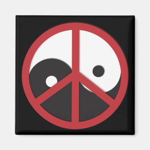 Yin-Yang mit Friedenszeichen - Rot Magnet
