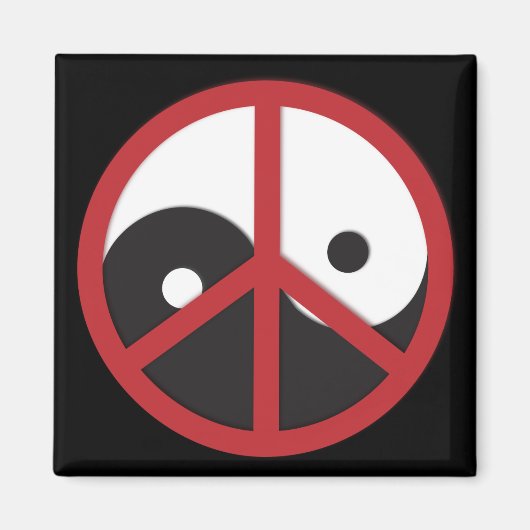 Yin-Yang mit Friedenszeichen - rot Magnet (Vorne)