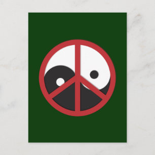 Yin-Yang mit Friedenszeichen - rot Postkarte