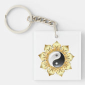 Yin Yang mit goldenen Lotus-Blättern Akryllischer  Schlüsselanhänger (Vorderseite)