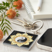 Yin Yang mit Lotus-Goldblättern Schlüsselanhänger (Vorderseite rechts)