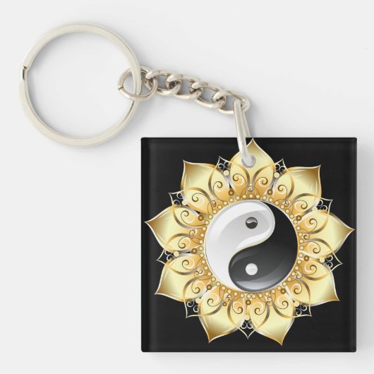Yin Yang mit Lotus-Goldblättern Schlüsselanhänger (Vorderseite)