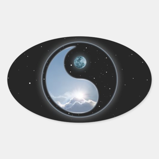 Yin Yang Moon Sun Ovaler Aufkleber (Vorderseite)