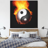 Yin Yang on Fire Stretched Canvas Print Leinwanddruck (Insitu (Schlafzimmer))