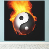 Yin Yang on Fire Stretched Canvas Print Leinwanddruck (Insitu (Holzboden))
