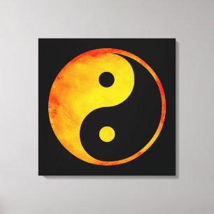Yin Yang orange und gelbes Aquarell auf Schwarzem Leinwanddruck