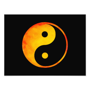 Yin Yang Orange und Yellow Watercolor in Black Fotodruck