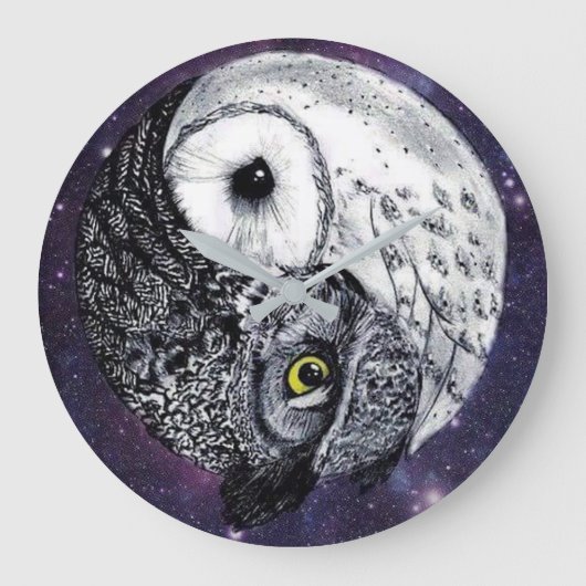 Yin Yang Owls Große Wanduhr (Vorderseite)