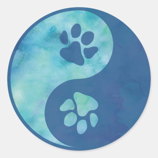 Yin Yang Paw Blau Klassischer Rund Sticker (Vorderseite)