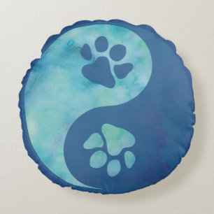 Yin Yang Paw Blue Rundes Kissen