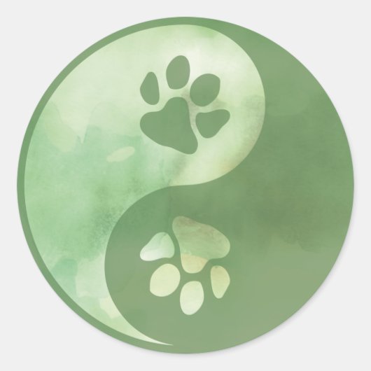 Yin Yang Paw Green Runder Aufkleber (Vorderseite)