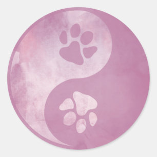 Yin Yang Paw Pink Runder Aufkleber