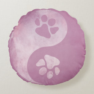 Yin Yang Paw Pink Rundes Kissen