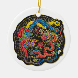 Yin Yang Phoenix und Drache-Weihnachtsverzierung Keramikornament
