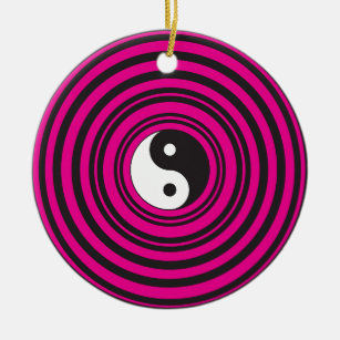 Yin Yang Pink-Schwarz-konzentrische Kreise Keramikornament