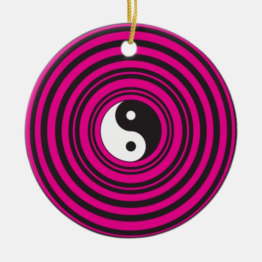 Yin Yang Pink-Schwarz-konzentrische Kreise Keramikornament (Vorne)