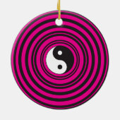 Yin Yang Pink-Schwarz-konzentrische Kreise Keramikornament (Hinten)