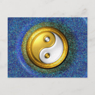 Yin-Yang Postcard, Golden Ring und Blaumosaik Postkarte