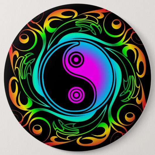 Yin Yang Psychedelic Rainbow Tattoo Button (Vorderseite)