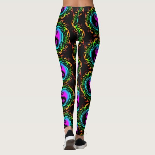 Yin Yang Psychedelic Rainbow Tattoo Leggings (Rückseite)