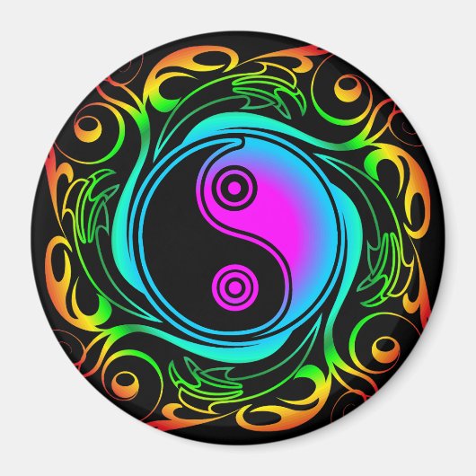 Yin Yang Psychedelic Rainbow Tattoo Magnet (Vorne)