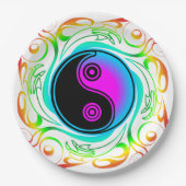 Yin Yang Psychedelic Rainbow Tattoo Pappteller (Vorderseite)