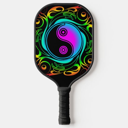 Yin Yang Psychedelic Rainbow Tattoo Pickleball Schläger (Vorderseite)