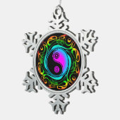 Yin Yang Psychedelic Rainbow Tattoo Schneeflocken Zinn-Ornament (Rechts)