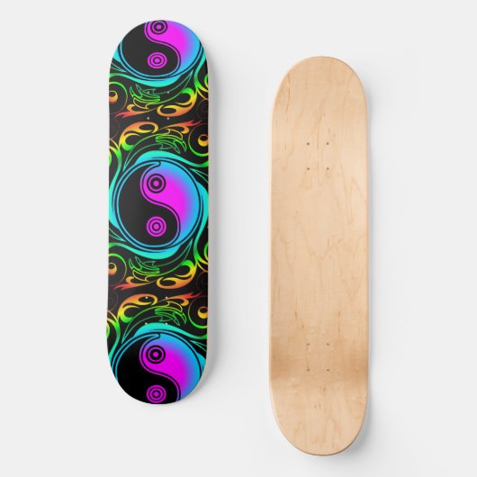 Yin Yang Psychedelic Rainbow Tattoo Skateboard (Vorderseite)