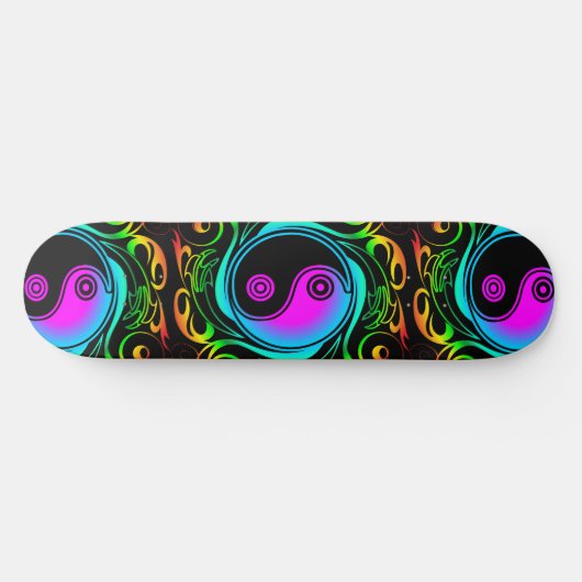 Yin Yang Psychedelic Rainbow Tattoo Skateboard (Horizontal)