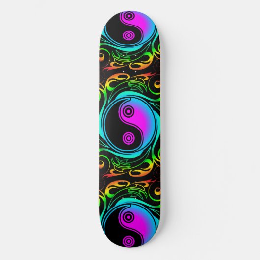 Yin Yang Psychedelic Rainbow Tattoo Skateboard (Vorderseite)