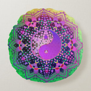 Yin Yang Regenbogen Liebe Geometrie Rundes Kissen