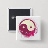 Yin Yang rosa Blumen Button (Vorne & Hinten)