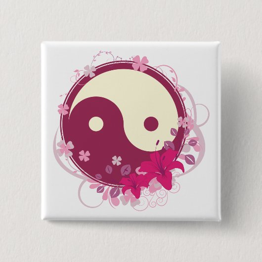 Yin Yang rosa Blumen Button (Vorderseite)