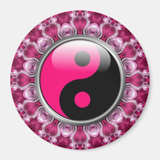 Yin Yang Rosa Herzen Magnet (Vorne)