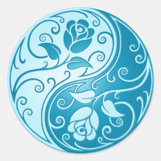 Yin Yang Rose, blau Runder Aufkleber