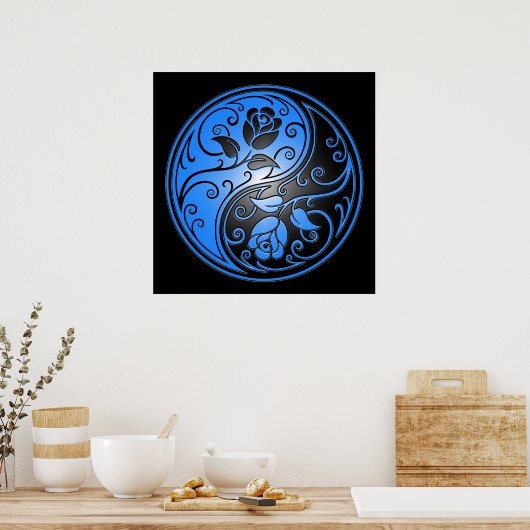 Yin Yang Rose, blau und schwarz Poster (Küche)