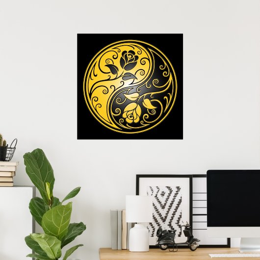 Yin Yang Rose, gelb und schwarz Poster (Heimbüro)