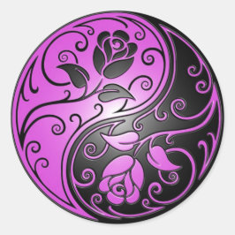 Yin Yang Rose, lila und schwarz Runder Aufkleber