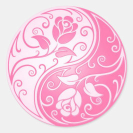 Yin Yang Rose, rosa Runder Aufkleber