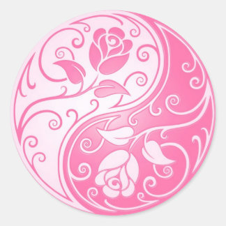 Yin Yang Rose, rosa Runder Aufkleber