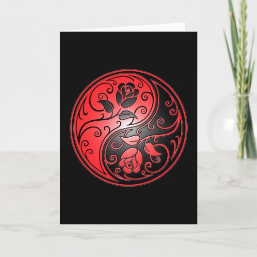 Yin Yang Rose, rot und schwarz Karte (Vorderseite)