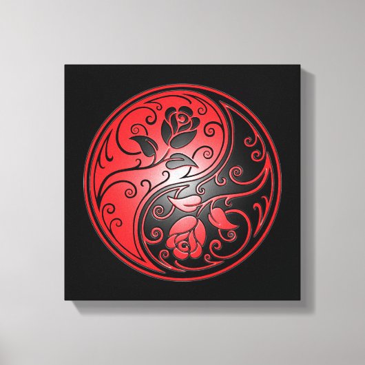 Yin Yang Rose, rot und schwarz Leinwanddruck (Vorderseite)