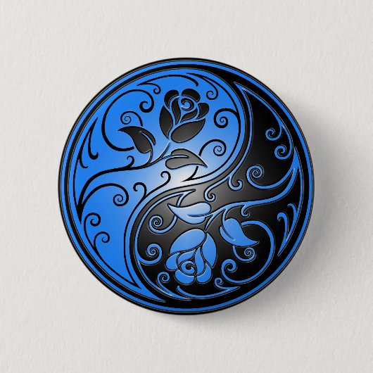 Yin Yang Rosen, Blau und Schwarzes Button (Vorderseite)