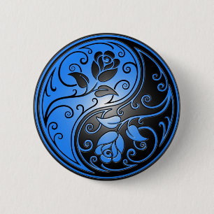 Yin Yang Rosen, Blau und Schwarzes Button